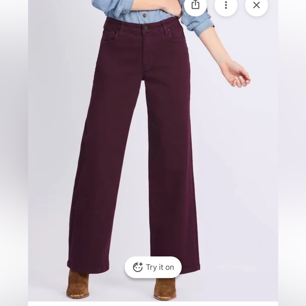 NWT Kut from Kloth High-Rise Wide-Leg Jeans in eggplant purple 14